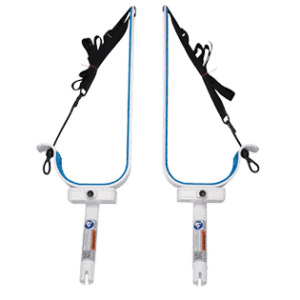 Image of two blue and white S1 SUP storage racks for boats.