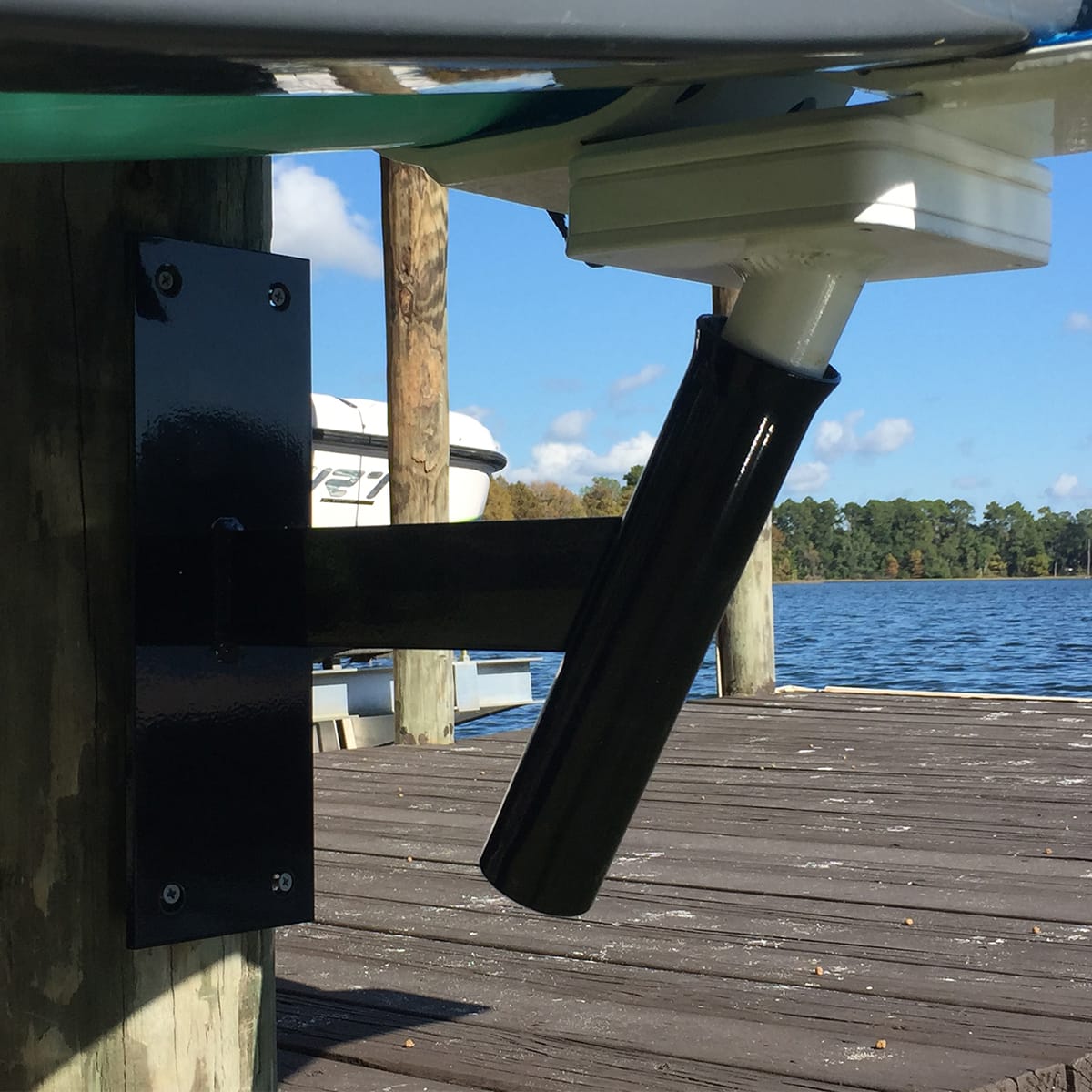 Close-up view of dock mount for kayak or paddleboard racks.